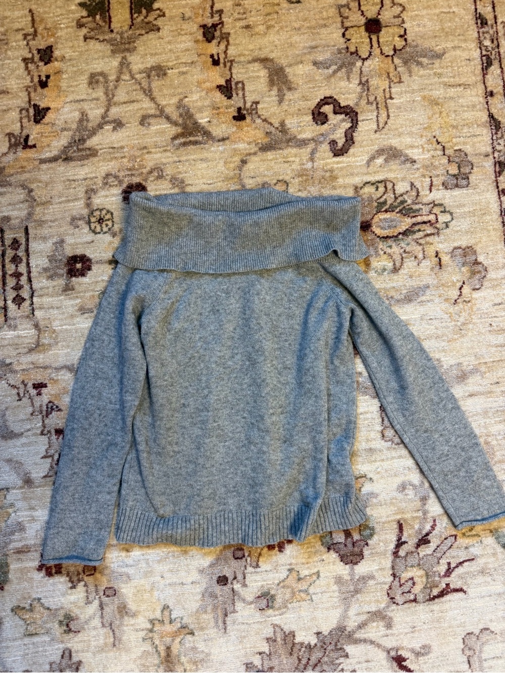 Anthropologie Heather Gray Off-the-Shoulder Fold-Neck Sweater